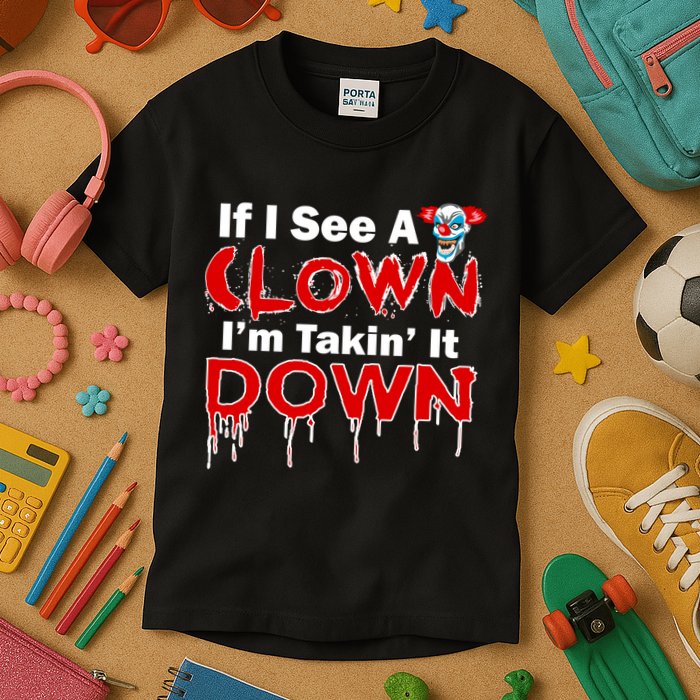 If I See A Clown I'm Takin' It Down Funny Kids T-Shirt