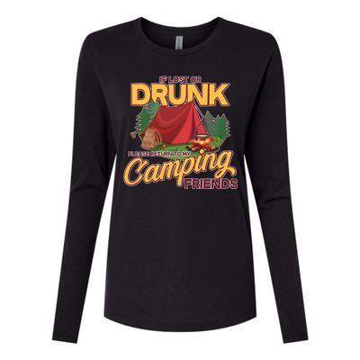 If Lost Or Drunk Return To My Camping Friends Womens Cotton Relaxed Long Sleeve T-Shirt