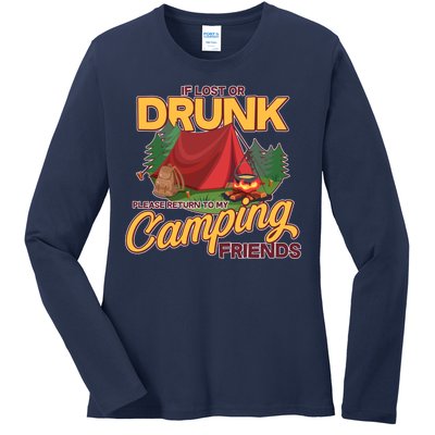 If Lost Or Drunk Return To My Camping Friends Ladies Long Sleeve Shirt