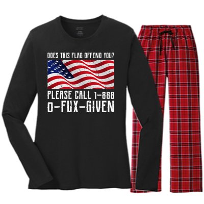 If This Flag Offend You Call 1 888-0-Fux-Given Women's Long Sleeve Flannel Pajama Set 