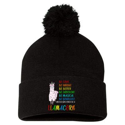 If You Can be Anything Be A Llamacorn Pom Pom 12in Knit Beanie
