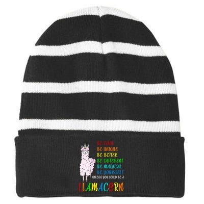 If You Can be Anything Be A Llamacorn Striped Beanie with Solid Band