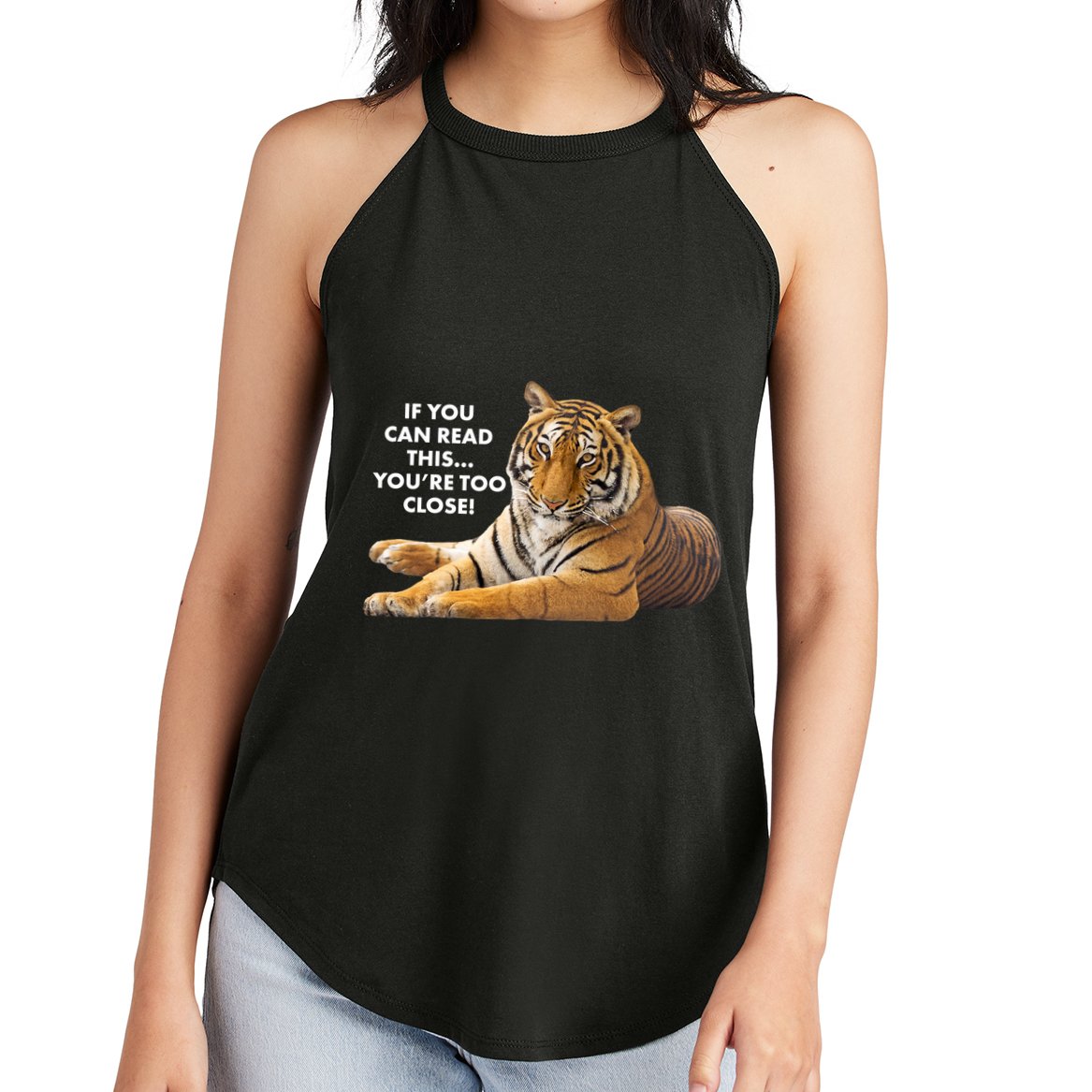 If You Can Read This You're Too Close Funny Tiger Women's Perfect Tri Rocker Tank
