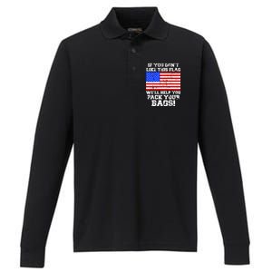 If You Don't Like this Flag Pack Your Bags USA Performance Long Sleeve Polo