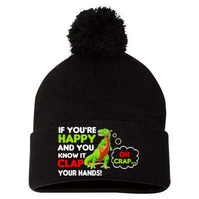 If You're Happy and You Know It Clap Your Hands T-Rex Pom Pom 12in Knit Beanie