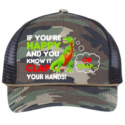 If You're Happy and You Know It Clap Your Hands T-Rex Retro Rope Trucker Hat Cap