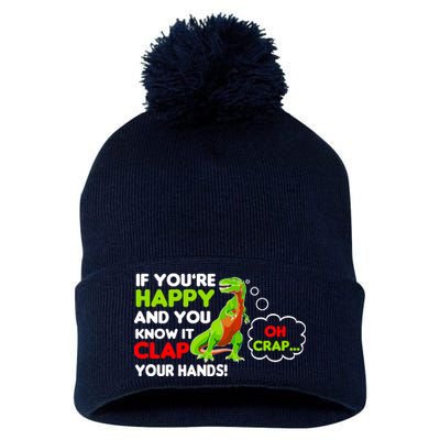 If You're Happy and You Know It Clap Your Hands T-Rex Pom Pom 12in Knit Beanie