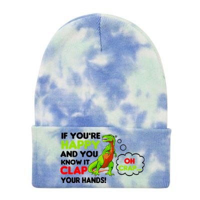 If You're Happy and You Know It Clap Your Hands T-Rex Tie Dye 12in Knit Beanie