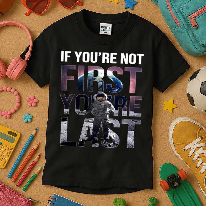 If You're Not First You're Last American Astronaut Kids T-Shirt