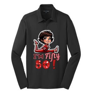 I’M Fifty 50 Sally O’Malley Kick Splits Lady Birthday Silk Touch Performance Long Sleeve Polo