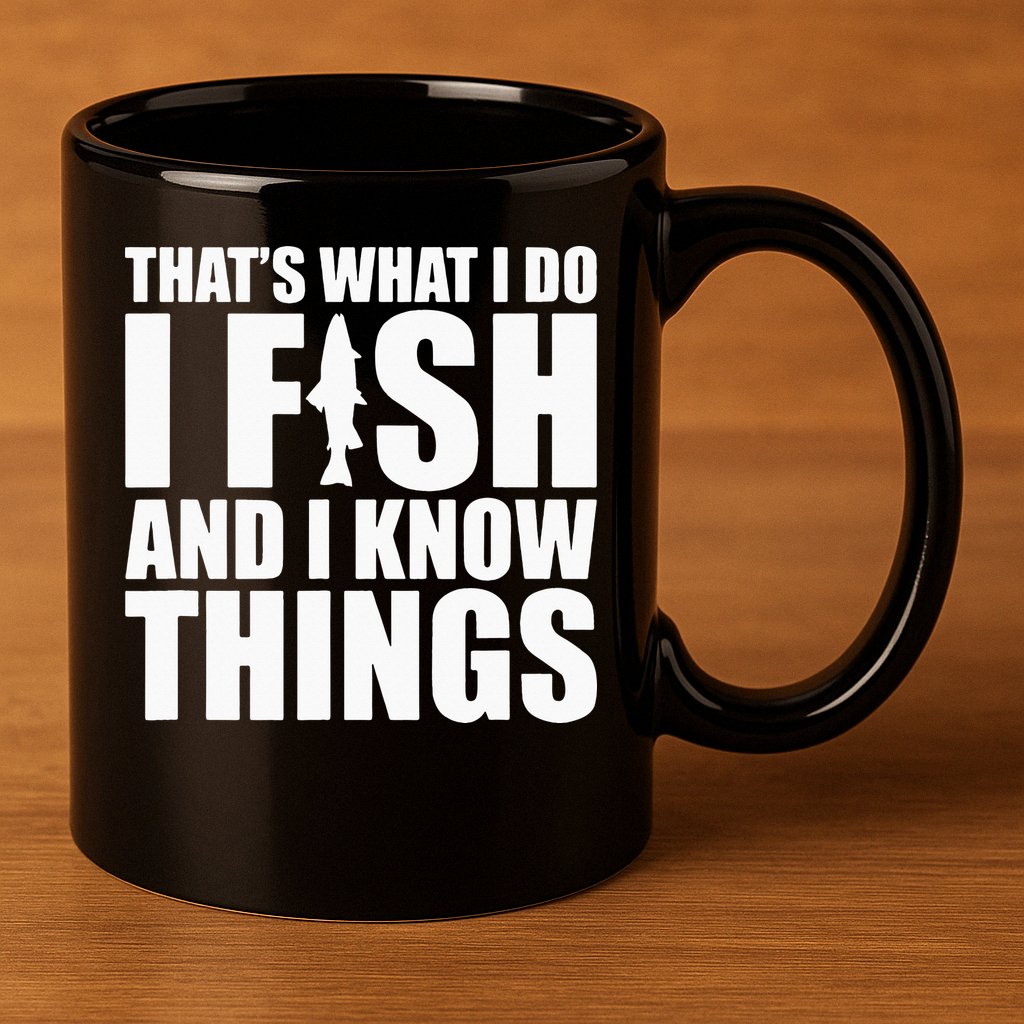 I Fish and I Know Things Fishing Fisherman Father’s Day Gift 11oz C Handle Ceramic Mug