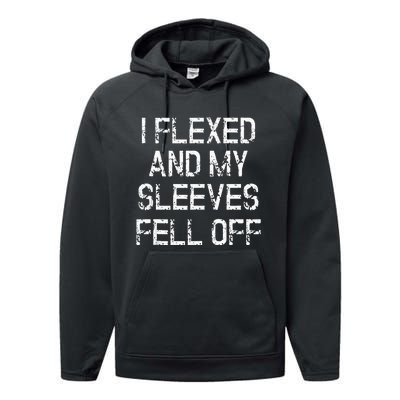 I Flexed And My Sleeves Fell Off Fun Sleeveless Gym Workout Performance Fleece Hoodie