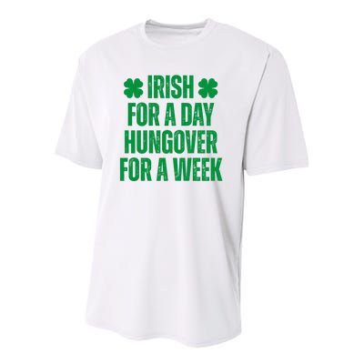 Irish For A Day Hungover For A Week St Patricks Day Funny Youth Performance Sprint T-Shirt