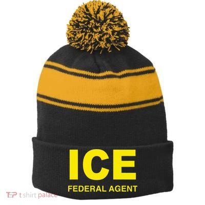 Ice Federal Agent Us Border Patrol Stripe Pom Pom Beanie