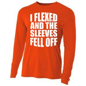 I Flexed And The Sleeves Fell Off Funny Gym Workout Cooling Performance Long Sleeve Crew