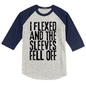 I Flexed And The Sleeves Fell Off Funny Gym Workout Kids Colorblock Raglan Jersey