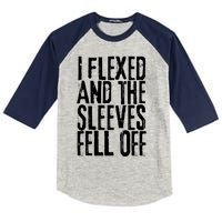 I Flexed And The Sleeves Fell Off Funny Gym Workout Kids Colorblock Raglan Jersey