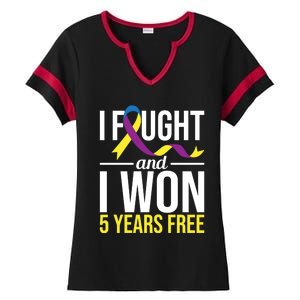 I Fought And I Won 5 Years Free Gift Bladder Cancer Survivor Gift Ladies Halftime Notch Neck Tee