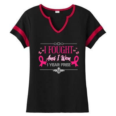 I Fought And I Won 1 Year Free Gift Ladies Halftime Notch Neck Tee