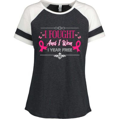 I Fought And I Won 1 Year Free Gift Enza Ladies Jersey Colorblock Tee