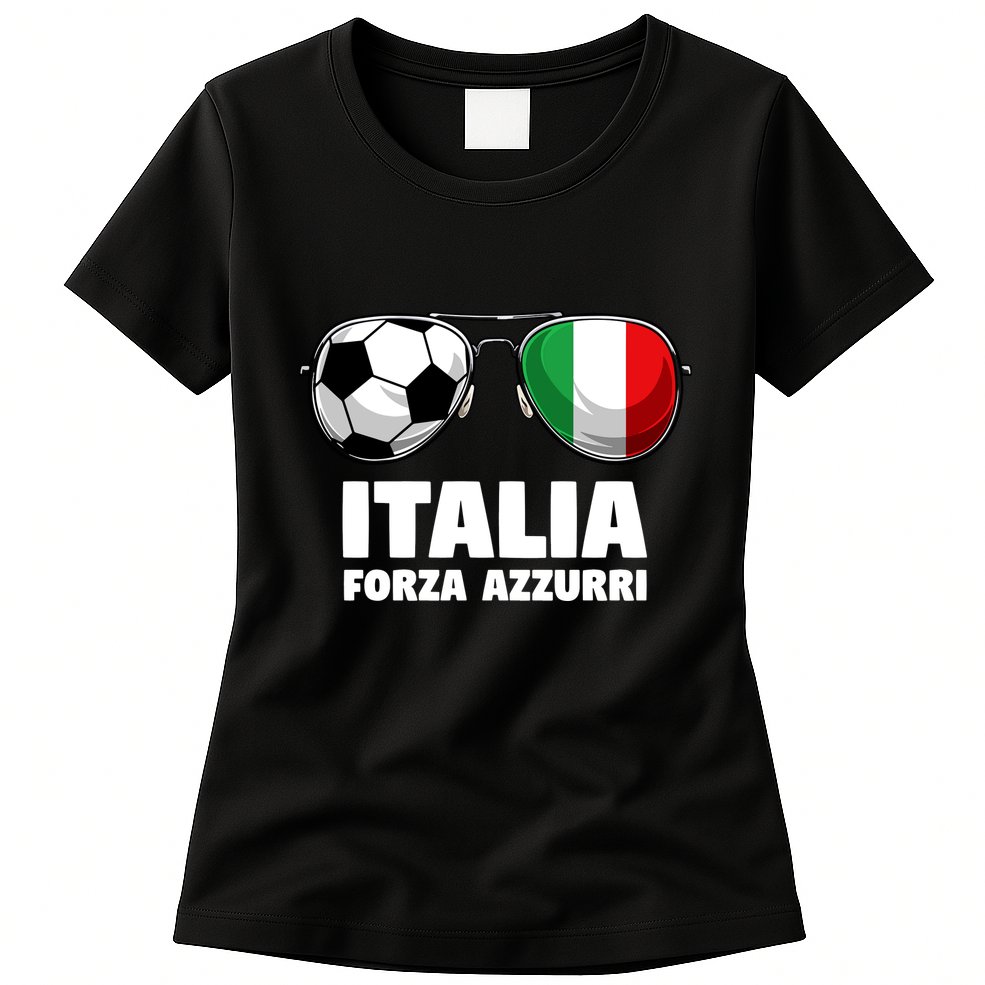 Italia Forza Azzuri Soccer Italian Flag Sunglasses Pride Womens T-Shirt