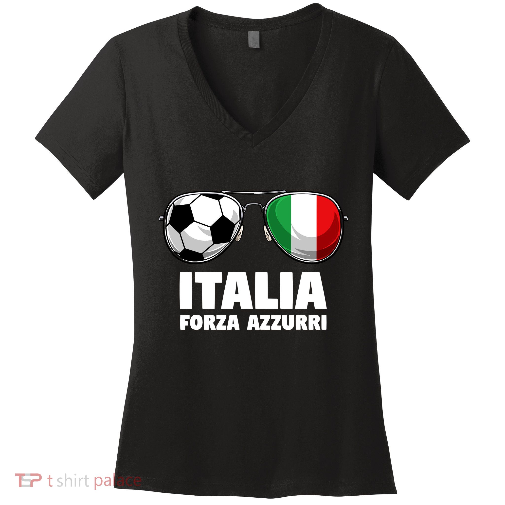 Italia Forza Azzuri Soccer Italian Flag Sunglasses Pride Women's V-Neck T-Shirt