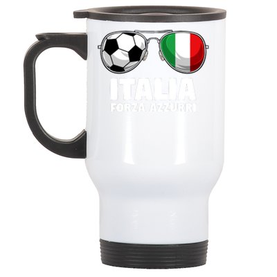 Italia Forza Azzuri Soccer Italian Flag Sunglasses Pride Stainless Steel Travel Mug