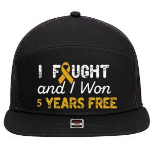 I Fought And I Won 5 Years Free Childhood Cancer Awareness 7 Panel Mesh Trucker Snapback Hat