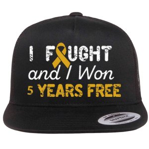 I Fought And I Won 5 Years Free Childhood Cancer Awareness Flat Bill Trucker Hat