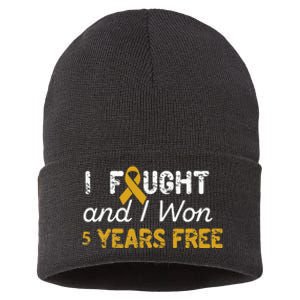 I Fought And I Won 5 Years Free Childhood Cancer Awareness Sustainable Knit Beanie