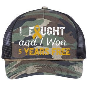 I Fought And I Won 5 Years Free Childhood Cancer Awareness Retro Rope Trucker Hat Cap