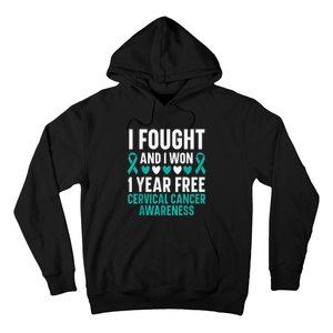 I Fought And I Won 1 Year Free Cervical Cancer Awareness Hoodie