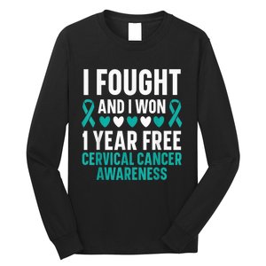 I Fought And I Won 1 Year Free Cervical Cancer Awareness Long Sleeve Shirt