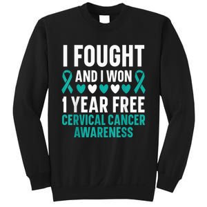 I Fought And I Won 1 Year Free Cervical Cancer Awareness Sweatshirt