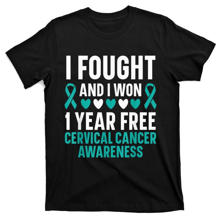 I Fought And I Won 1 Year Free Cervical Cancer Awareness T-Shirt