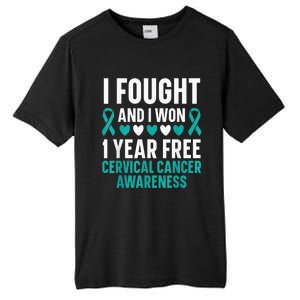 I Fought And I Won 1 Year Free Cervical Cancer Awareness Tall Fusion ChromaSoft Performance T-Shirt