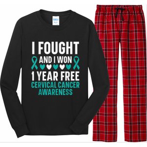 I Fought And I Won 1 Year Free Cervical Cancer Awareness Long Sleeve Pajama Set