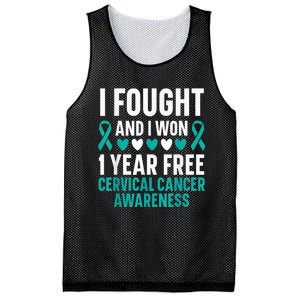 I Fought And I Won 1 Year Free Cervical Cancer Awareness Mesh Reversible Basketball Jersey Tank