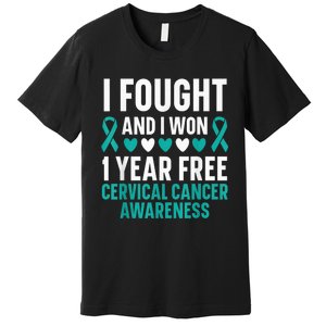 I Fought And I Won 1 Year Free Cervical Cancer Awareness Premium T-Shirt