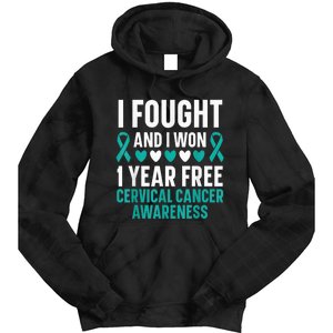 I Fought And I Won 1 Year Free Cervical Cancer Awareness Tie Dye Hoodie