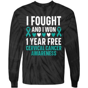 I Fought And I Won 1 Year Free Cervical Cancer Awareness Tie-Dye Long Sleeve Shirt