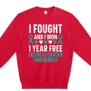 I Fought And I Won 1 Year Free Cervical Cancer Awareness Premium Crewneck Sweatshirt