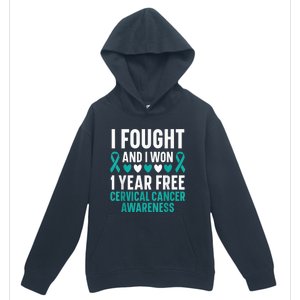 I Fought And I Won 1 Year Free Cervical Cancer Awareness Urban Pullover Hoodie