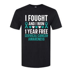 I Fought And I Won 1 Year Free Cervical Cancer Awareness Softstyle CVC T-Shirt