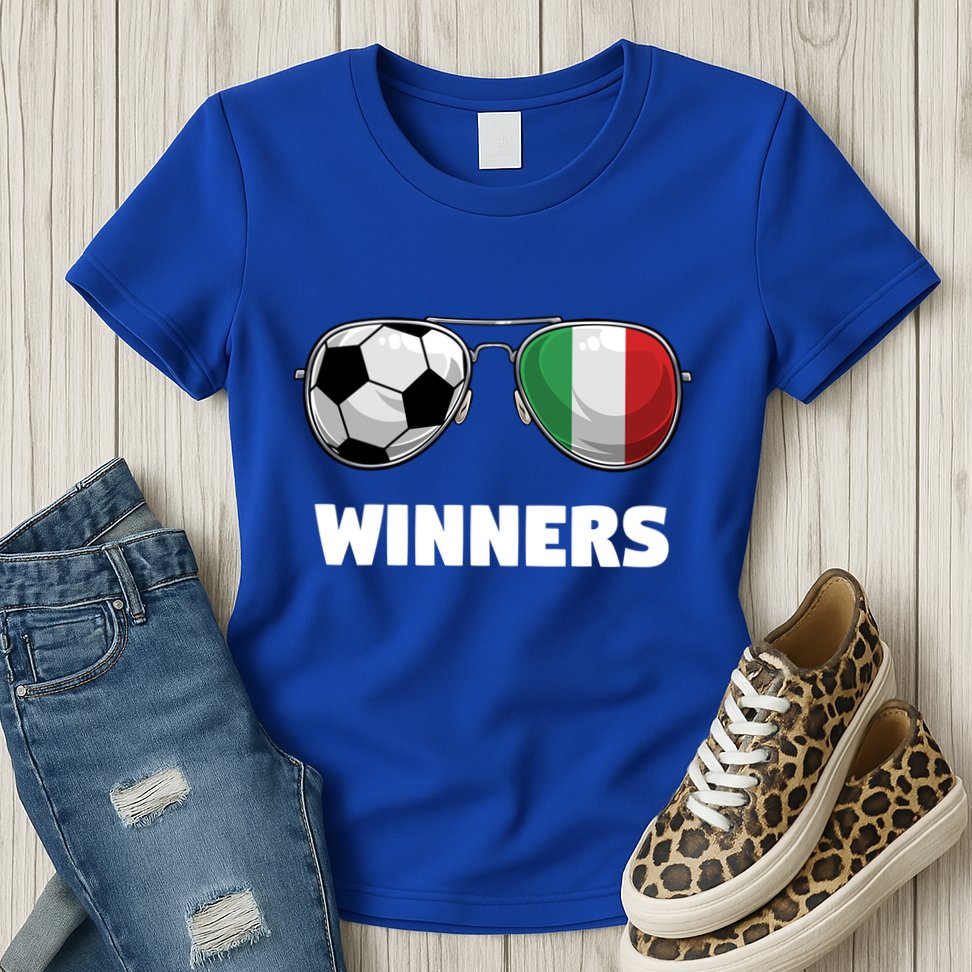 Italia Forza Azzuri Soccer Italian Flag Sunglasses Winners Gift Womens T-Shirt
