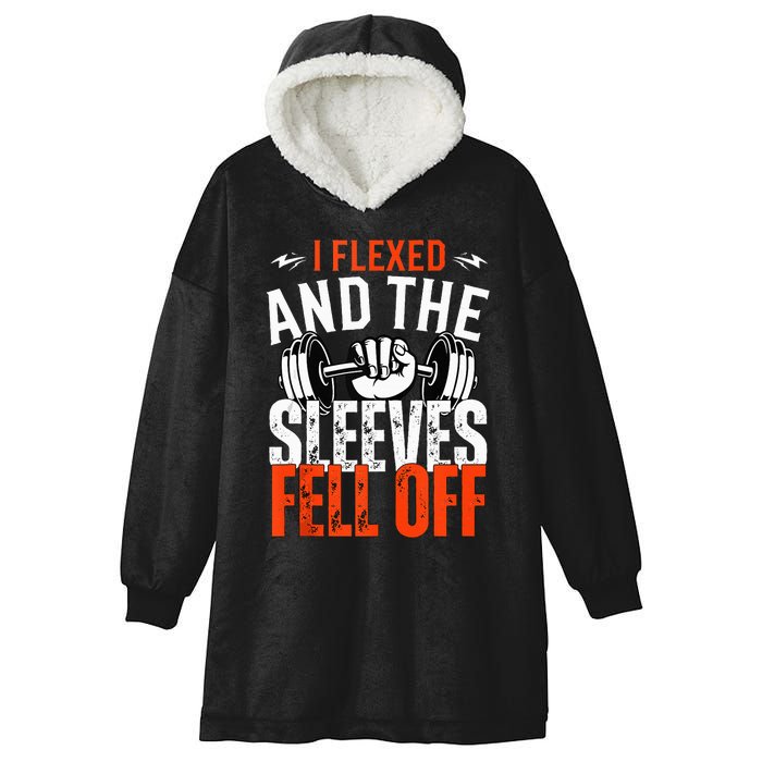 I Flexed and The Sleeves Fell Off Fun Sleeveless Gym Workout Hooded Wearable Blanket