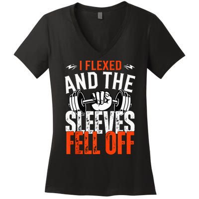 I Flexed and The Sleeves Fell Off Fun Sleeveless Gym Workout Women's V-Neck T-Shirt