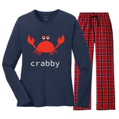 I'm Feeling A Little Crabby Funny Cartoon Crab Women's Long Sleeve Flannel Pajama Set 