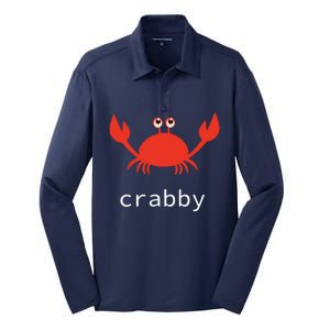 I'm Feeling A Little Crabby Funny Cartoon Crab Silk Touch Performance Long Sleeve Polo