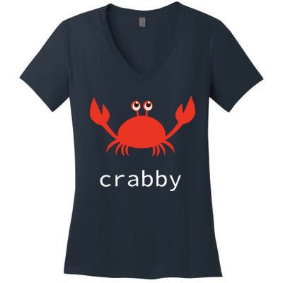 I'm Feeling A Little Crabby Funny Cartoon Crab Women's V-Neck T-Shirt